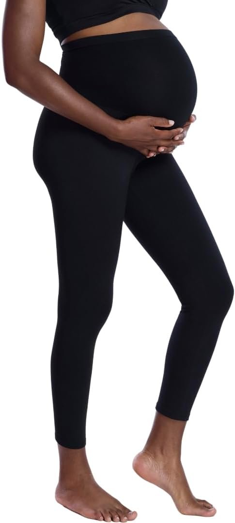 Motherhood Maternity Women’s Essential Stretch Cotton Lounge Full Length Secret Fit Over the Belly Pregnancy Leggings