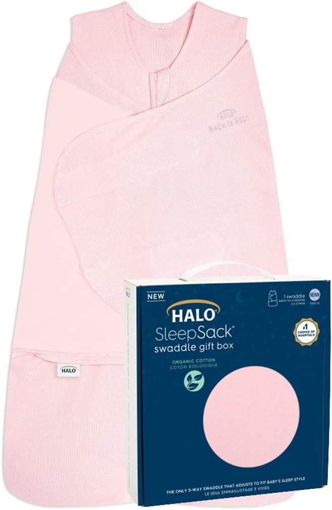 HALO Sleepsack Swaddle 100% Organic Cotton Newborn 1-Piece Gift Set with Box, TOG 1.5, 0-3 Months, Strawberry