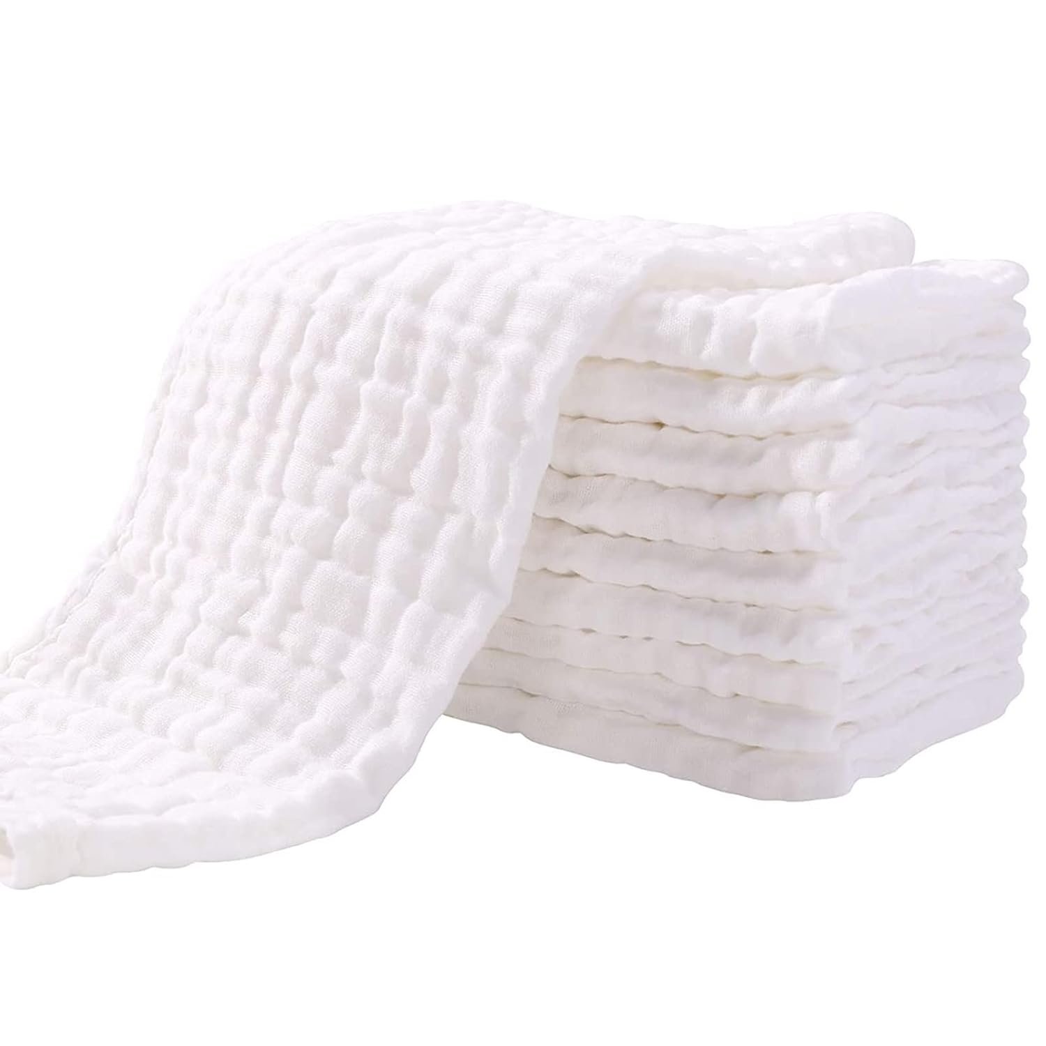 Yoofoss Muslin Burp Cloths for Baby 10 Pack 100% Organic Cotton Baby Washcloths for Boys Girls Large 20”X10” Super Soft and Absorbent White
