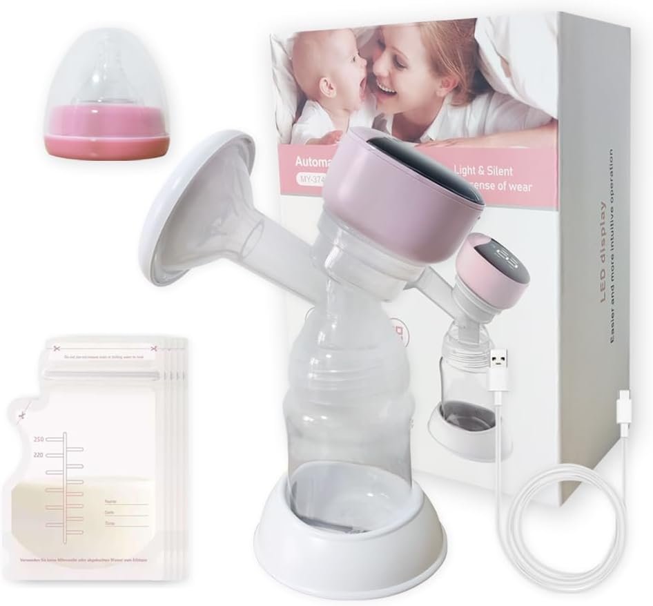 4 Modes and 12 Levels LED Display Rechargeable Electric Breast Pump with Painless Breast Soak Silicone Flange,Anti-Backflow Non-Spill Low Noise Portable Breastfeeding Pump with 10 Milk Storage Bags