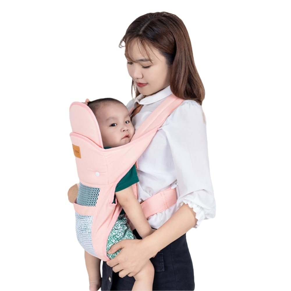 Baby Carrier 3-in-1 Ergonomic Infant Carrier Soft Baby Holder 3 to 36 Months,4 Season/All Seasons,Newborn to Toddler with Hood All Position Baby Hipseat (Cherry Pink)