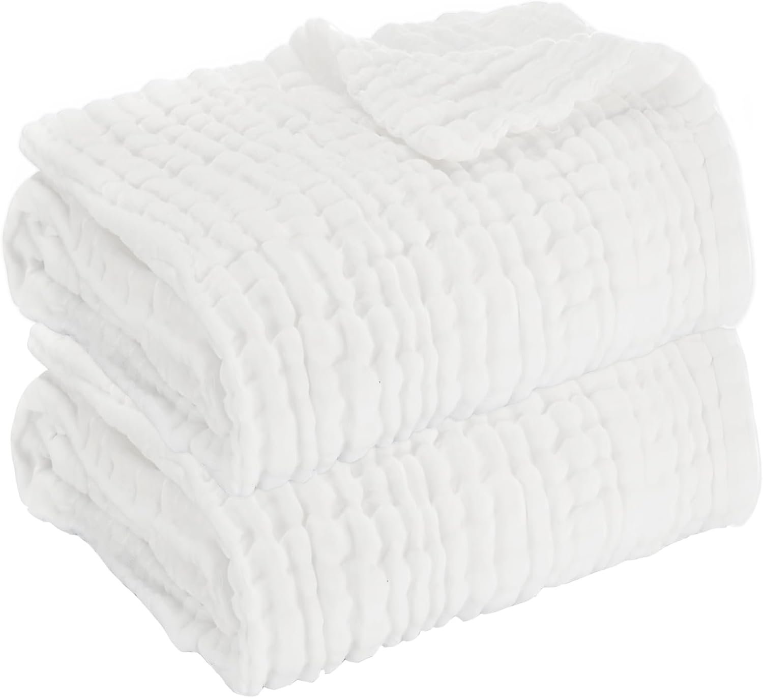 Aablexema Muslin Baby Blanket Set of 2, 6-Layer 43 x 43 Inches Newborn Toddler Bath Towel Swaddle Wrap Blankets for Boys Girls(White)