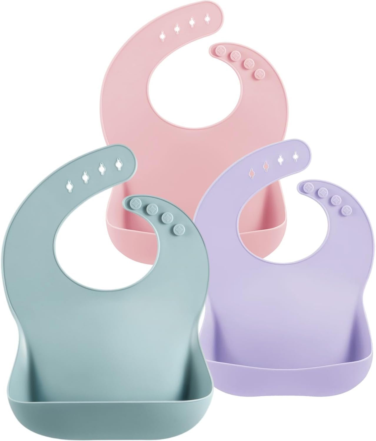 PandaEar Set of 3 Silicone Baby Bibs, Waterproof Soft Adjustable Bibs for Babies Toddlers 10-72 Months