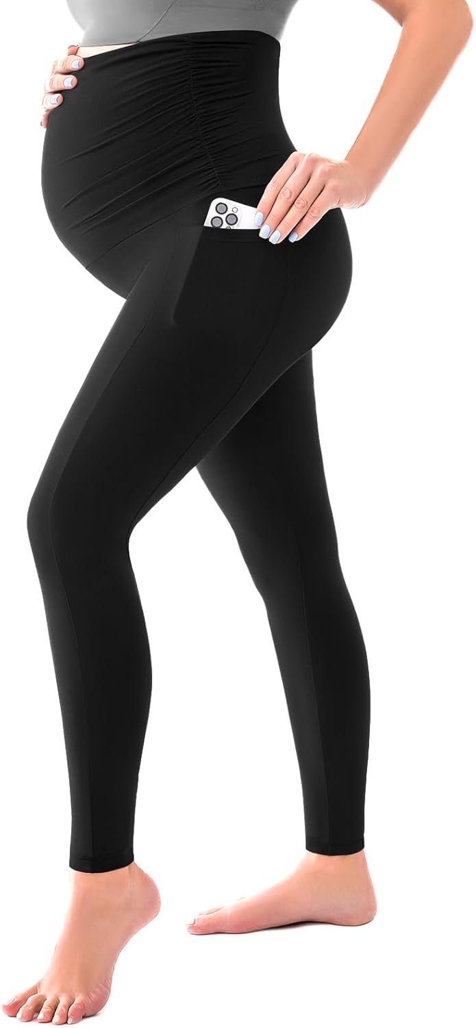 SINOPHANT Women’s Maternity Leggings Over The Belly with Pockets,Pregnancy Yoga Pants Workout Leggings