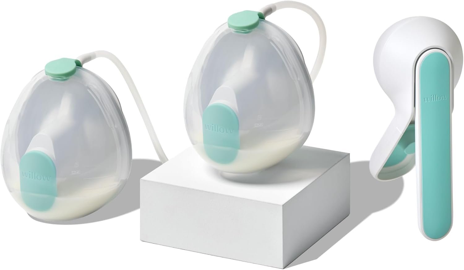 Willow Wave Double Wearable Manual Breast Pump, Pump Both Sides Discreetly, Ergonomic Handle, 24mm Silicone Flanges, Two 5oz Containers, Works with Electric Breast Pumps as Hands-Free Conversion Kit