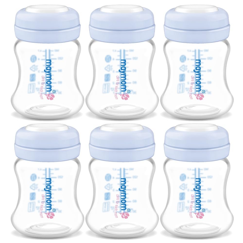 Maymom Wide-Mouth Milk Storage Collection Bottle with SureSeal Sealing Disk; Compatible with Spectra/Motif Luna/Ameda MYA/Bellababy Pumps. Can Replace Spectra S1 S2 Bottles, 6 pc (4.7Oz/140mL, 6pc)