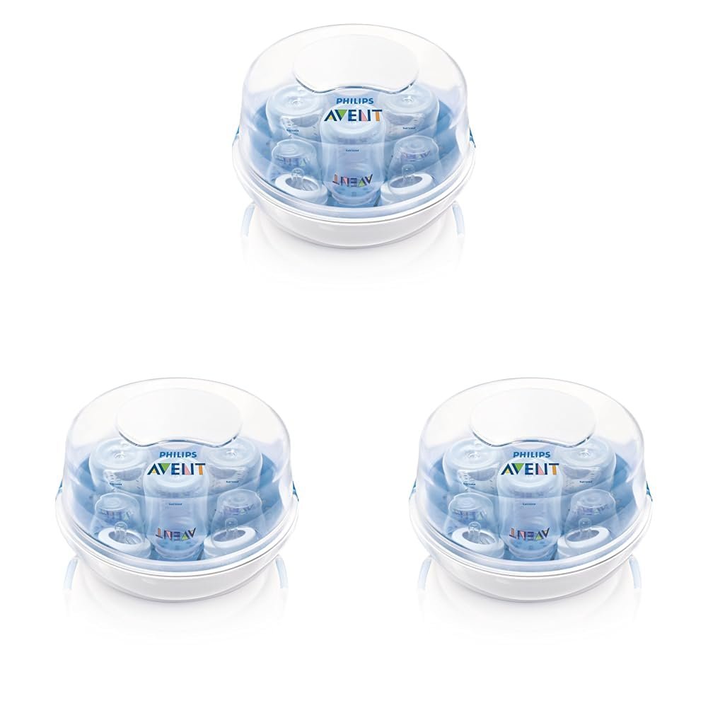 Philips AVENT Microwave Steam Sterilizer for Baby Bottles, Pacifiers, Cups and More, SCF281/05 (Pack of 3)