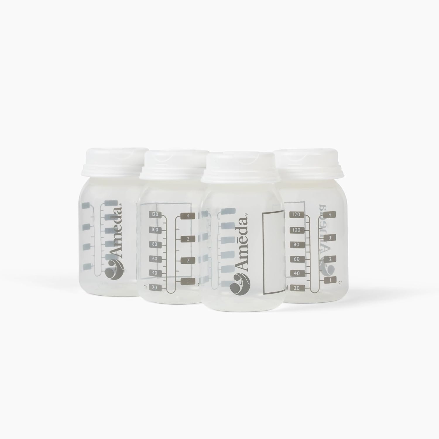 Ameda Breastmilk Storage Bottles with Lock-Tight Cap | 4.4 Ounce Breast Milk Storage Containers for Fridge (4 Count) | Breastmilk Storage Bag Alternative | Breastfeeding Supplies