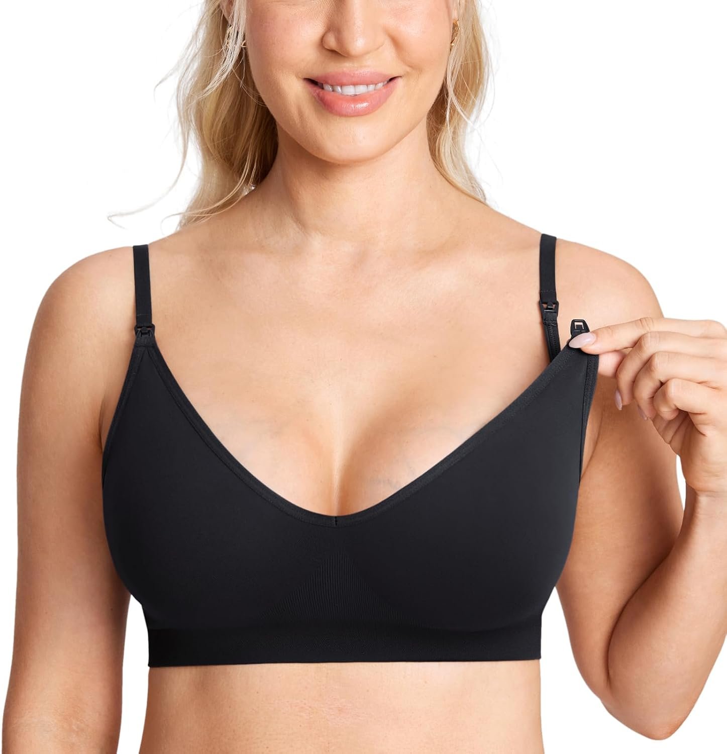 MOMANDA Sleep Nursing Bras for Breastfeeding Seamless Wirefree Maternity Bra V Neck Comfortable Bralette