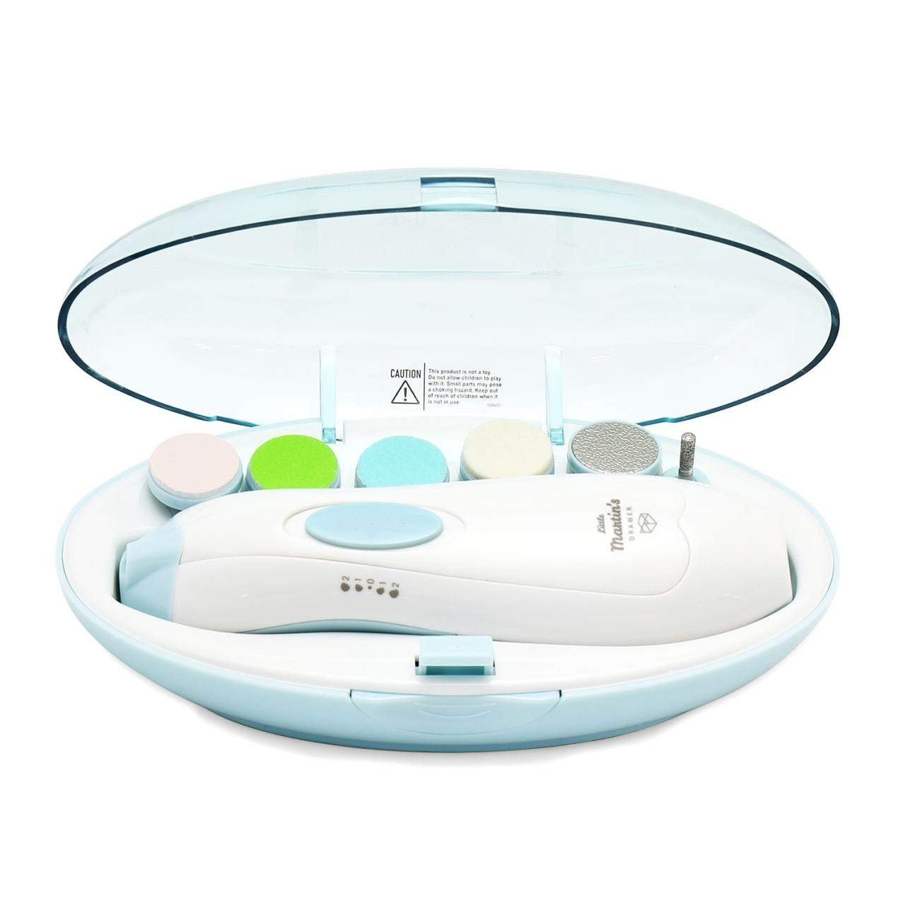 Little Martin’s Drawer Baby Nail Trimmer File with Light – Safe Electric Nail Clippers Kit for Newborn Infant Toddler Kids Toes and Fingernails – Care, Polish and Trim – Battery Operated (AA), Blue