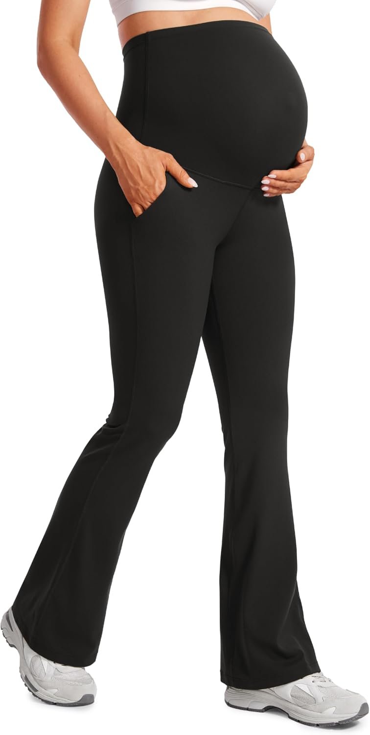 CRZ YOGA Butterluxe Maternity Flare Leggings Pockets 31” – Workout Yoga Bootcut Pregnancy Womens Pants Over The Belly