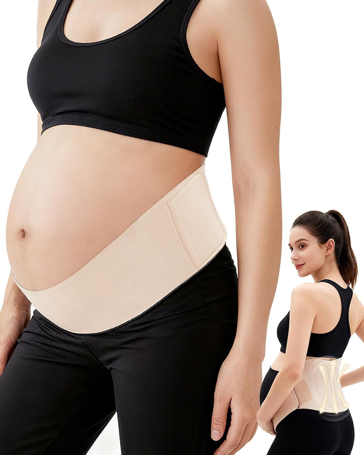 Pregnancy Belly Band, One-Piece & Portable Maternity Support Belt with Ergonest Back Support Stays & Breathable Fabric – Invisible, Adjustable Pregnancy Belly Band for All Belly Shapes`