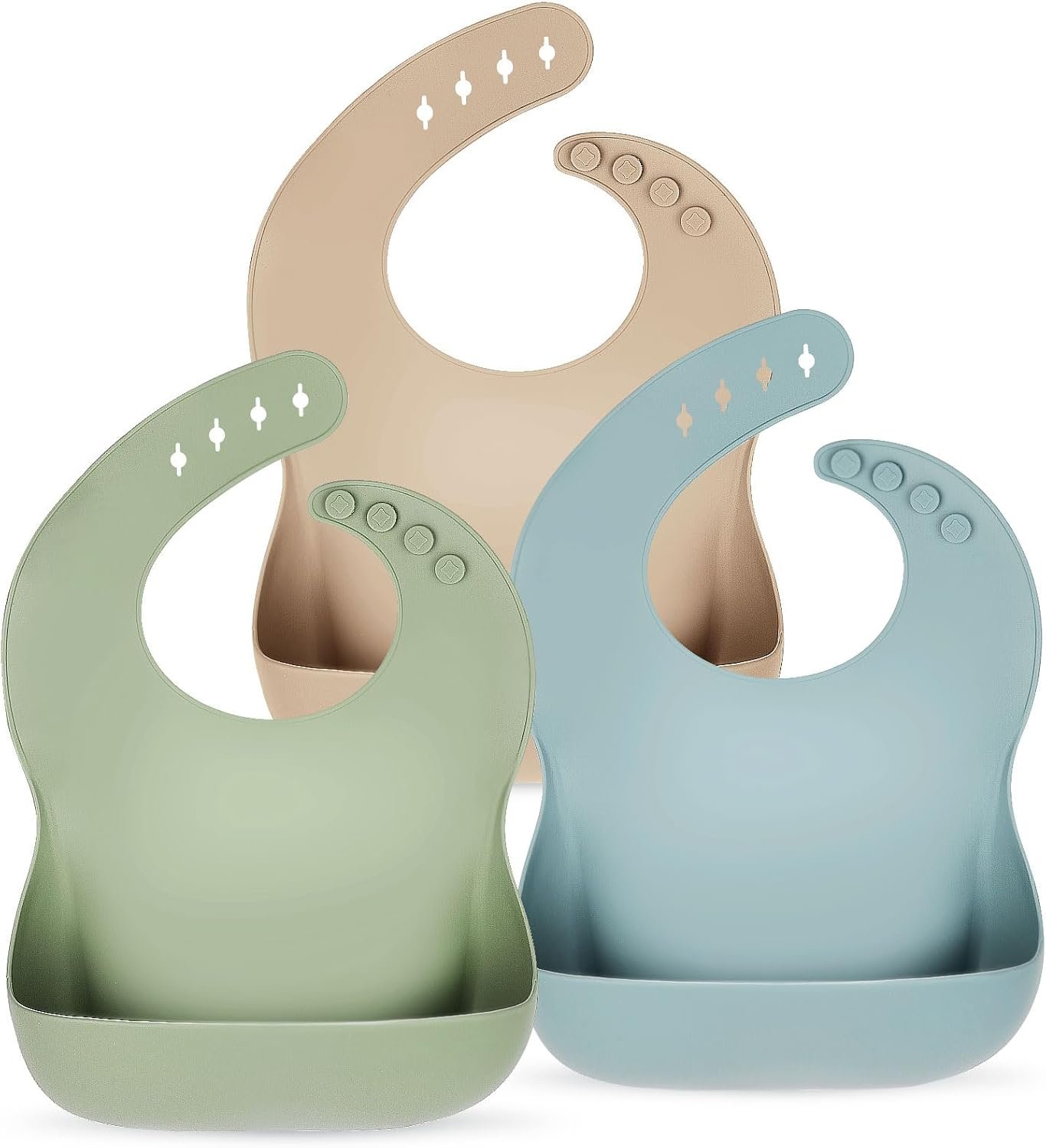 Eascrozn Silicone Bibs for Babies Toddler Set of 3, BPA Free, Soft Adjustable Waterproof Bibs for Feeding Essentials