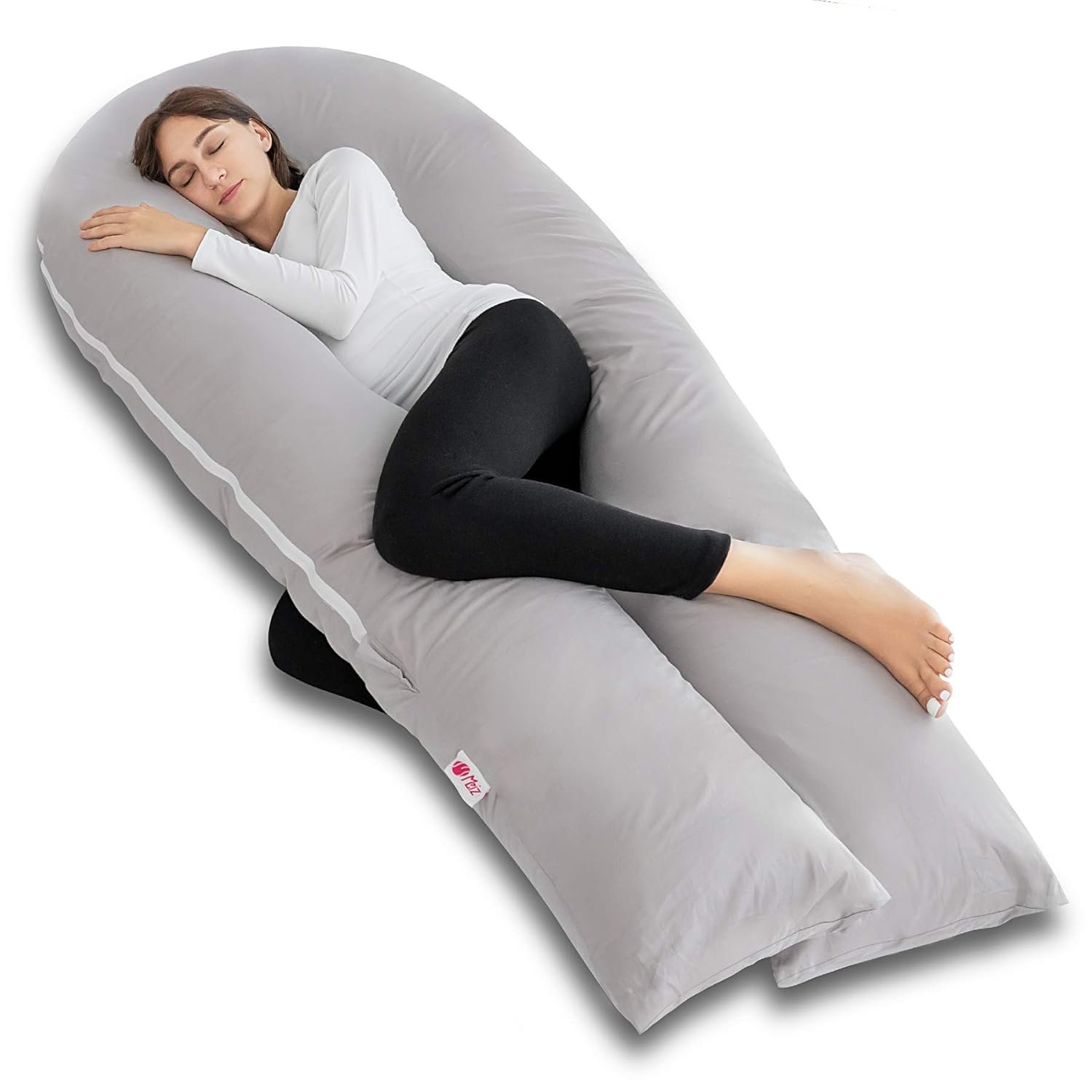 Meiz Pregnancy Pillows for Sleeping, Full Body Pregnancy Pillow with 300TC Comfy Pillowcase & Microfiber Inner Cover- for Back Support – 65 Inch (Grey)