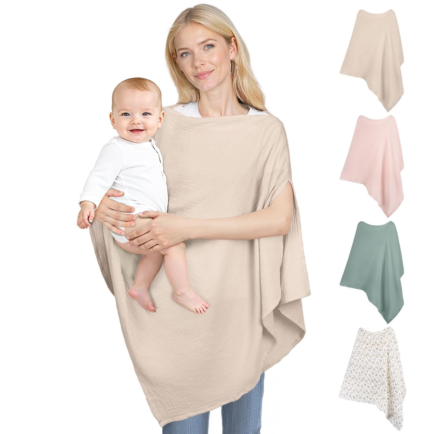 Muslin Nursing Cover Up for Breastfeeding, Soft & Breathable Cotton Breast Feeding Cover for Women, Full Privacy Breastfeeding Cover – Newborn Baby Essential, Light Brown