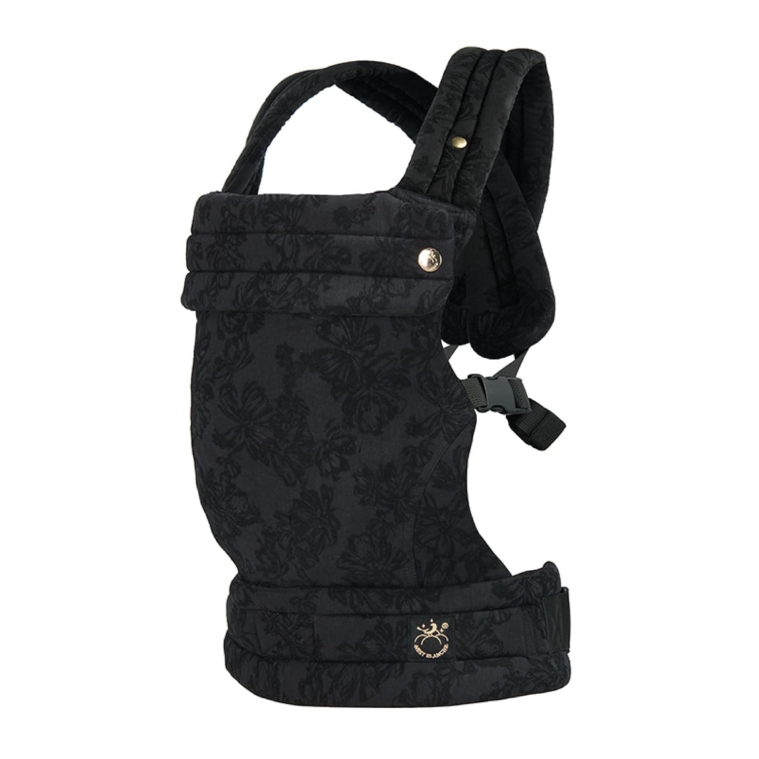 NEST BLANCHE Baby Carrier – Soft Cotton Linen Blend with Magnolia Jacquard Design, Adjustable and Ergonomic for Newborns and Toddlers (Ebony)