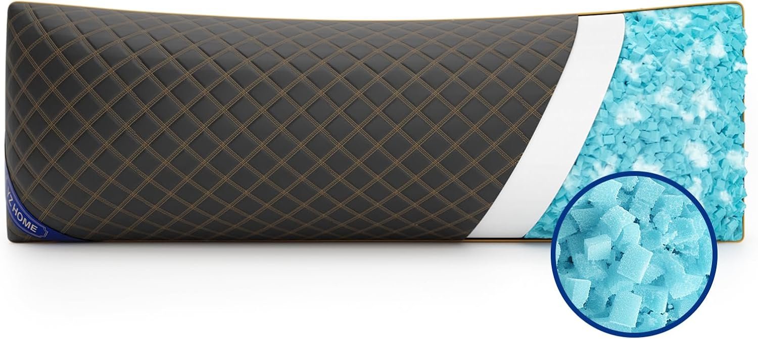 YZ HOME Long Body Pillow for Adults – Firm Body Pillow Insert with Shredded Blue Memory Foam, Adjustable Height, Soft Support for Side Sleeping, Pregnant Women, Washable (20×54 Inch, Grey)