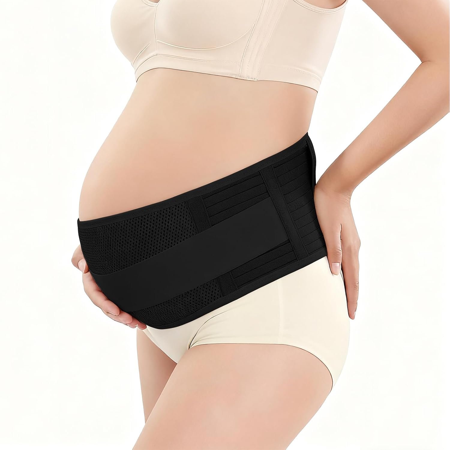 Maternity Belly Band, Pregnancy Support Belt with Adjustable Compression Wrap, Soft & Breathable Belly Bands for Pregnant Women and Pain Relief for Back, Pelvis (Black)