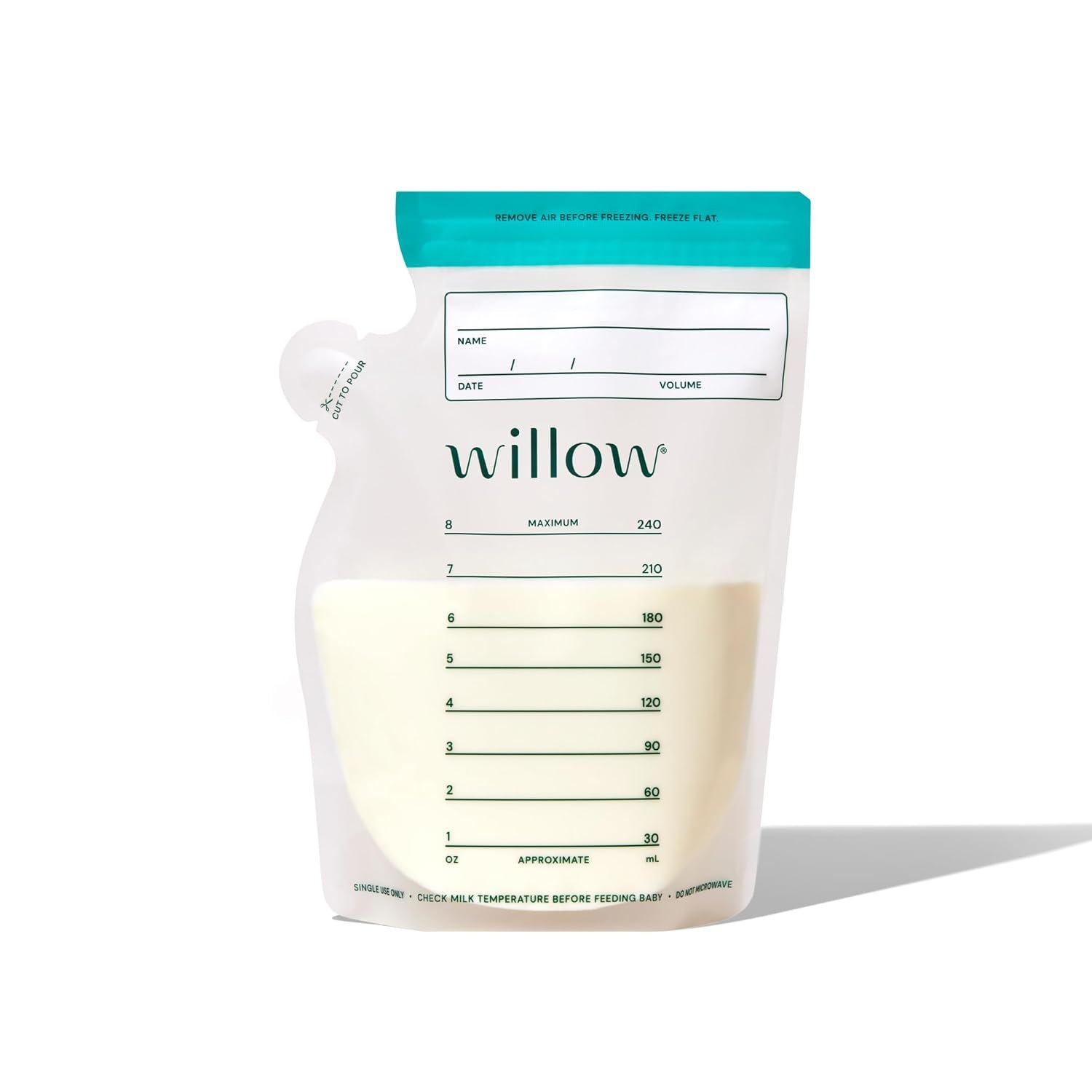 Willow – 8oz Breast Milk Storage Bags – 100ct – Double Zip Seal for Durability – Freezer & Fridge Breastmilk Storage – Easy Pour Spout for Bottle Transfer – BPA Free – Breastfeeding Essentials