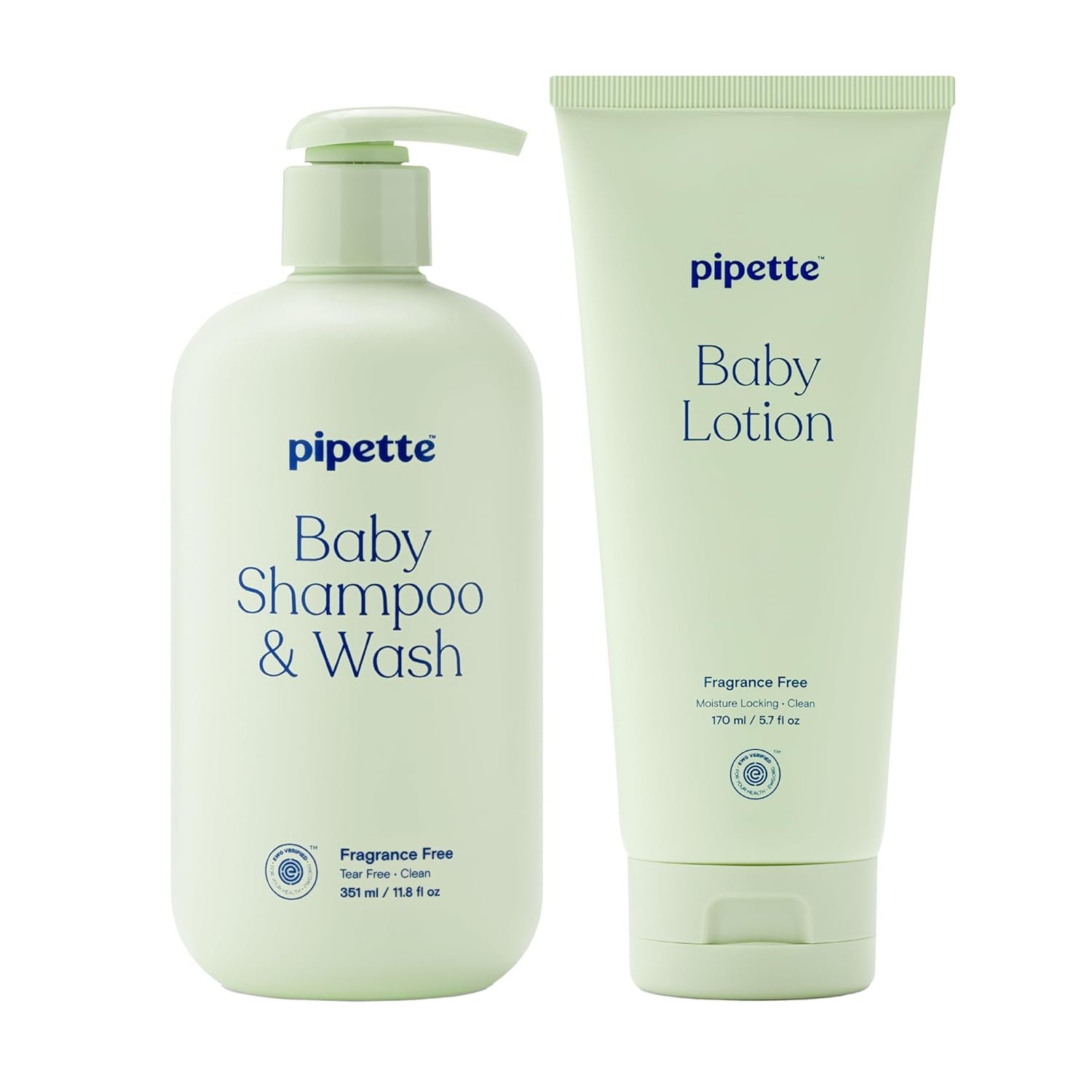 Pipette Fragrance Free Wash and Lotion Duo, Pack of 2, Fragrance Free Baby Shampoo and Body Wash, Unscented Lotion for Newborns, Sensitive Skin, and Kids, Tear-Free Bath Time, Hypoallergenic