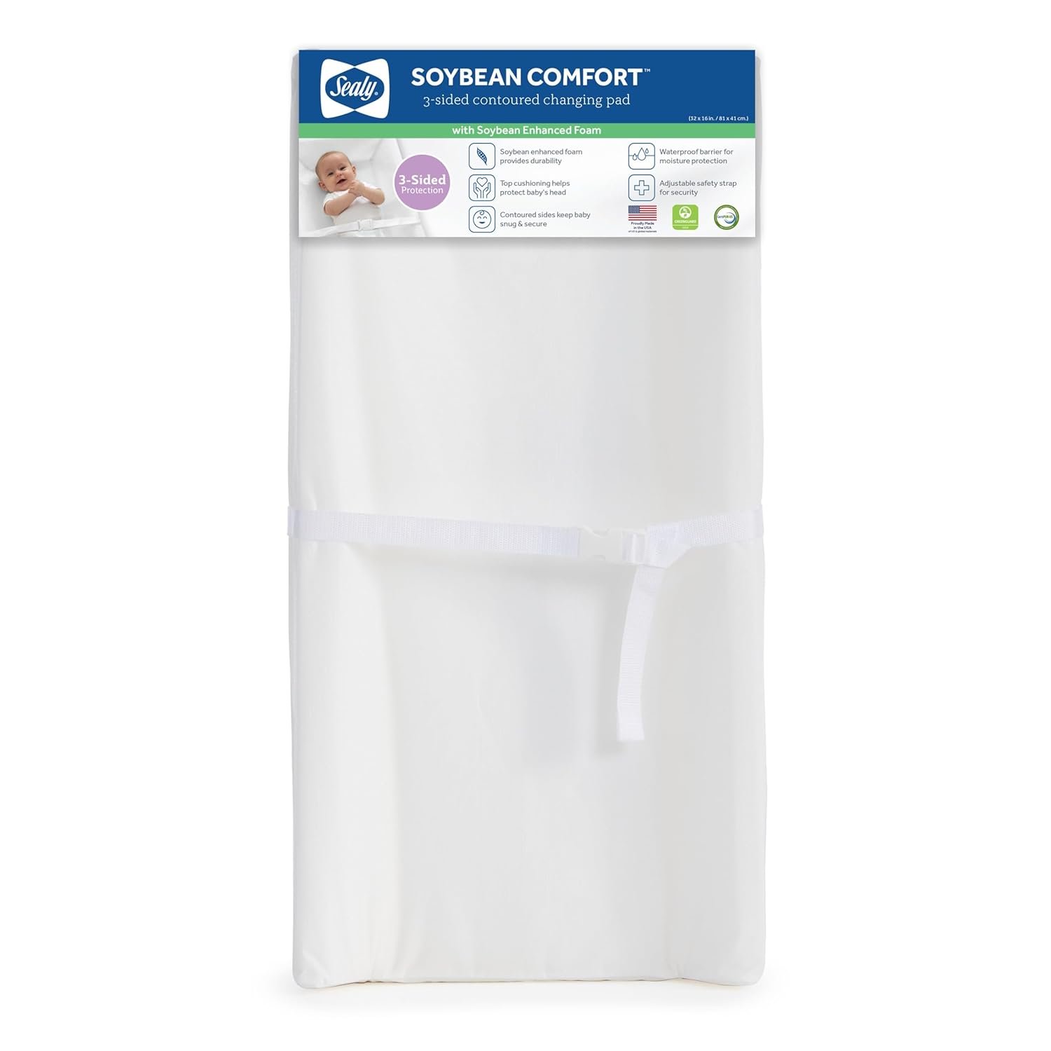 Sealy Baby Infant Changing Pad – Waterproof, Contoured Durable Foam, Wipe Clean, Made in USA, 32 x 16″