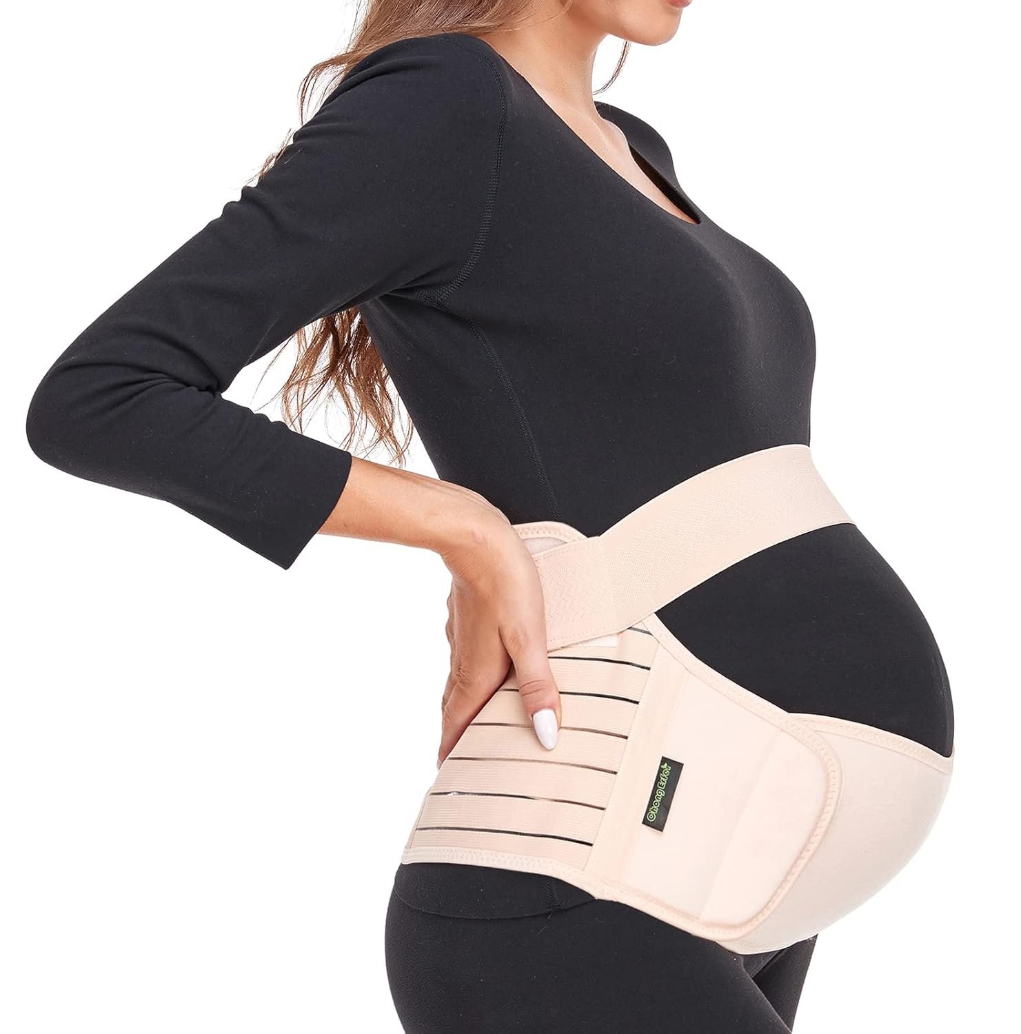 ChongErfei Maternity Belt, Pregnancy 3 in 1 Support Belt for Back/Pelvic/Hip Pain, Maternity Band Belly Support for Pregnancy Belly Support Band (L: Fit Ab 39.5″-51.3″, Beige)