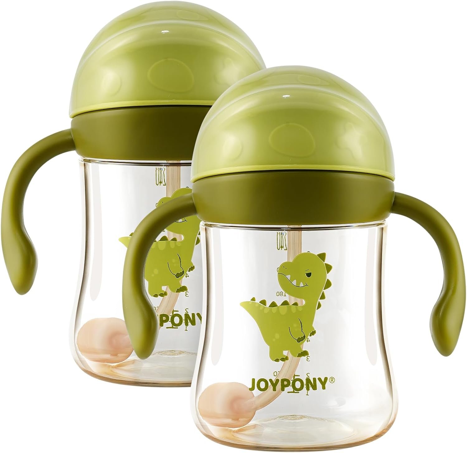 Joypony Sippy Cups for Toddlers 1-3, Blue 2 Pack, 9 oz, Spill Proof Weighted Straw Cup with Handle for Baby 6 Months + old, Total 4 Silicone Straws, PPSU, BPA Free