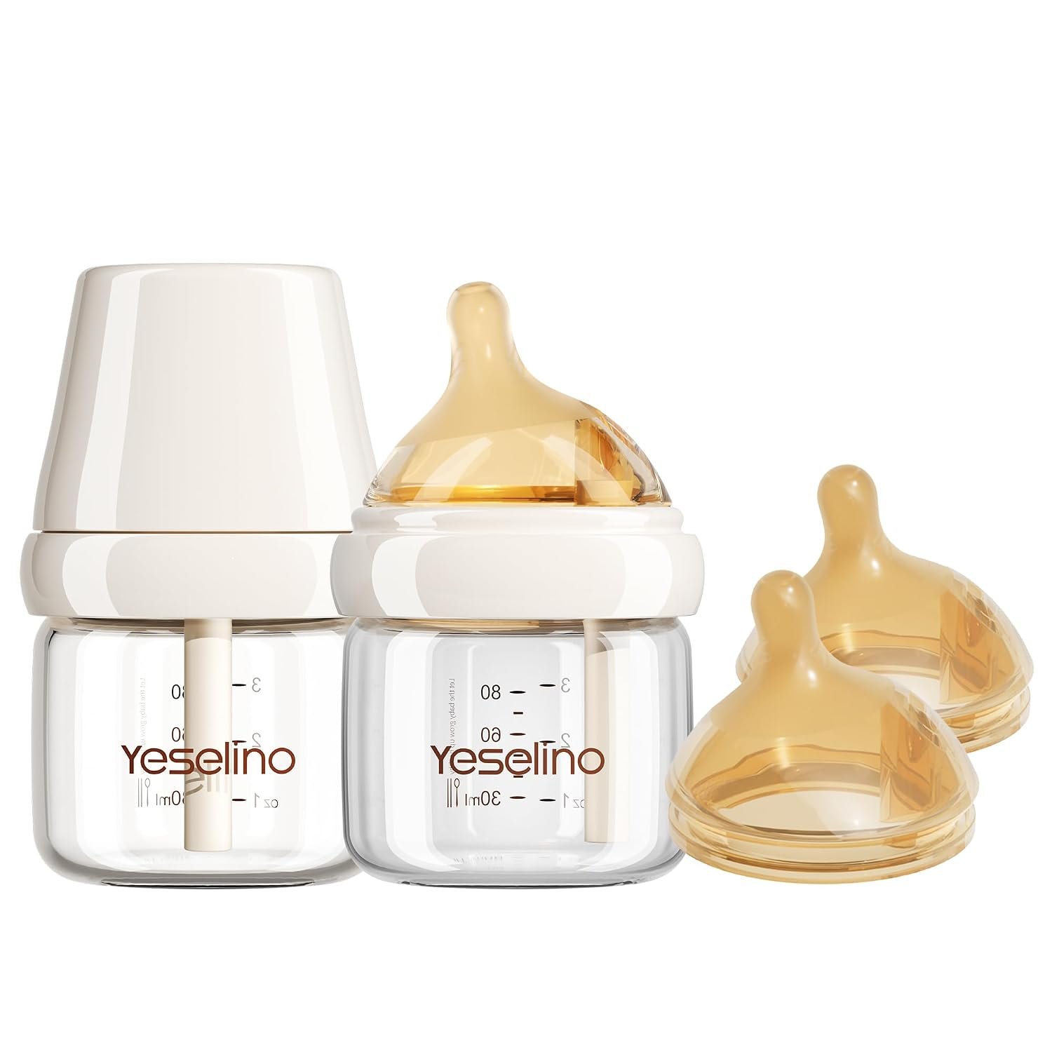 Natural Nursing Glass Baby Bottle – with Anti-Colic Vent System – BPA-Free, 3 oz with Slow Flow Nipple, 0-6 Months, 2 Pack (Includes 4pcs Nipples)