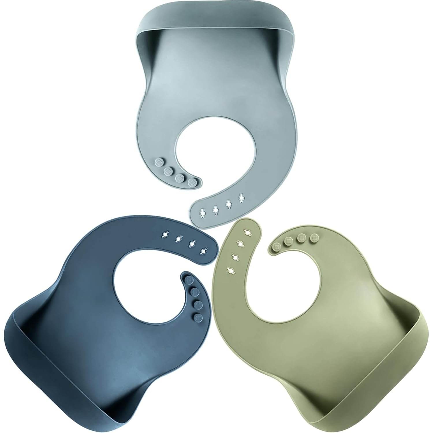 Tiny Marvels Silicone Baby Bibs Set of 3, Adjustable & Dishwasher Safe, Easy Clean Toddler Bibs with Food Catcher Pocket