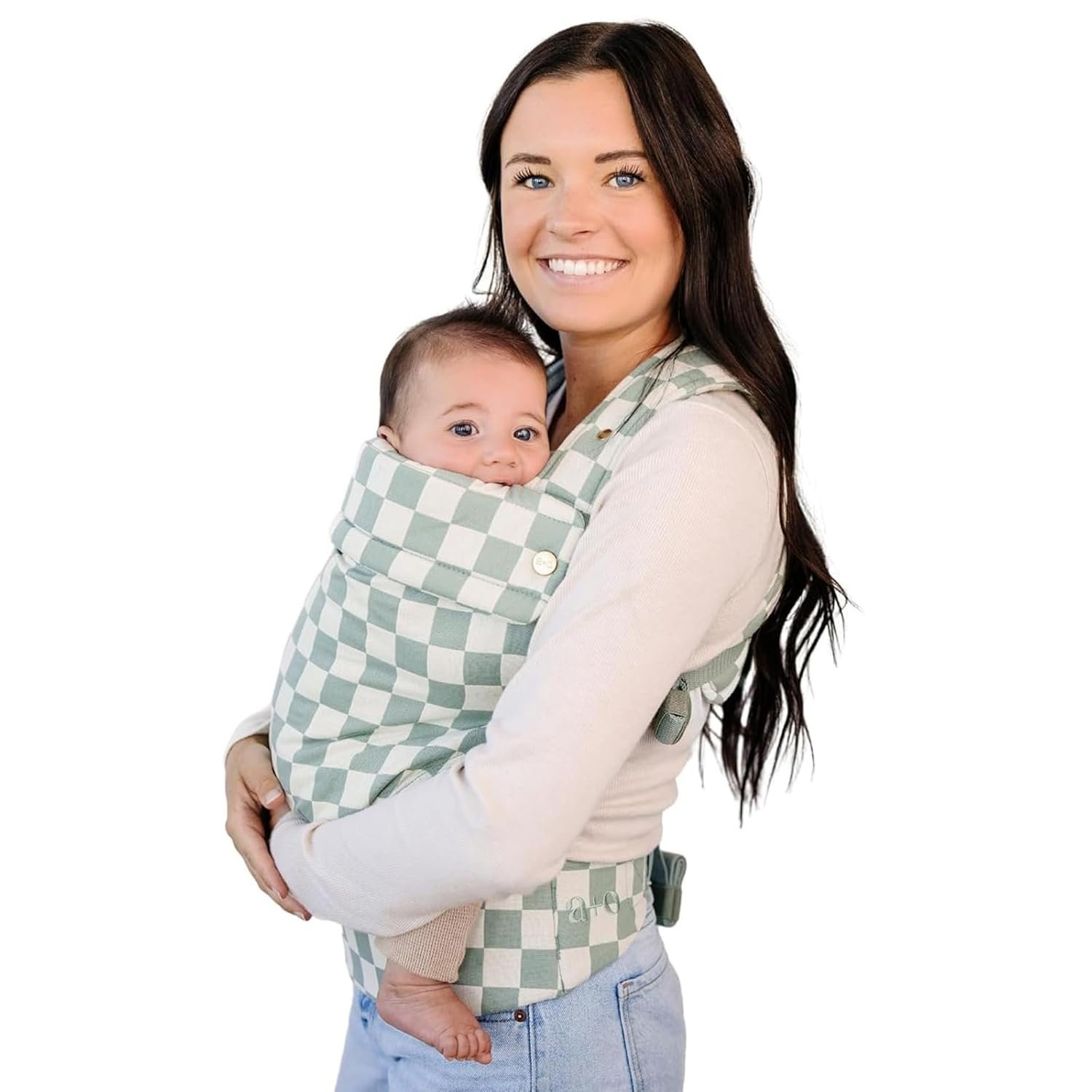 Ava & Oliver Essential Baby Carrier – Ergonomic, Hip-Healthy Soft Structured Carrier for Infants & Toddlers (7–35lbs) – Front and Back Carry, Breathable Fabric, Stylish & Lightweight (Olive Checker)