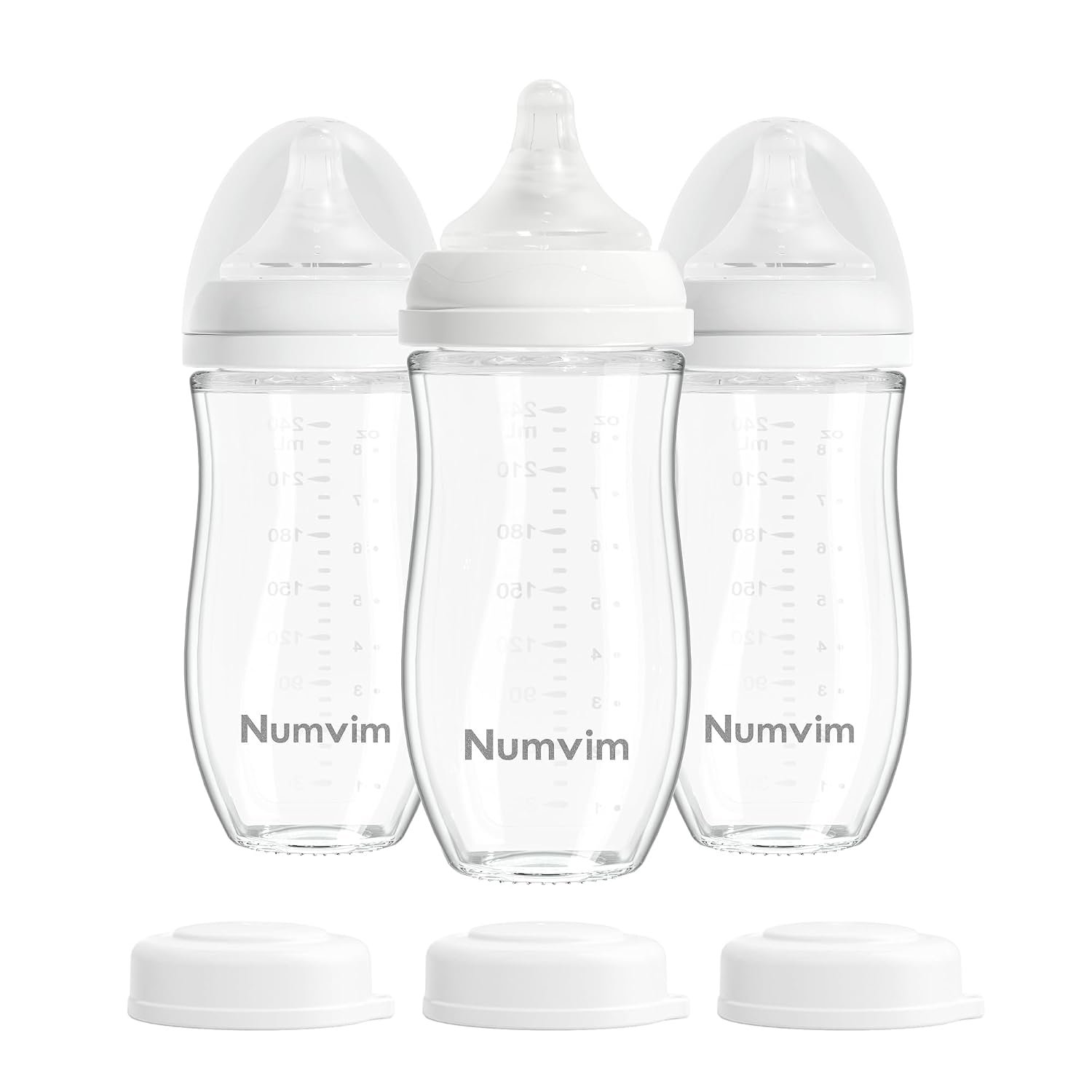 Natural Glass Baby Bottles with Gentle & Slow Flow Nipples, Newborn Breastfeeding Bottle, Anti-Colic, Includes M Nipples(3 Month+),3 Packs (White 8 Oz)