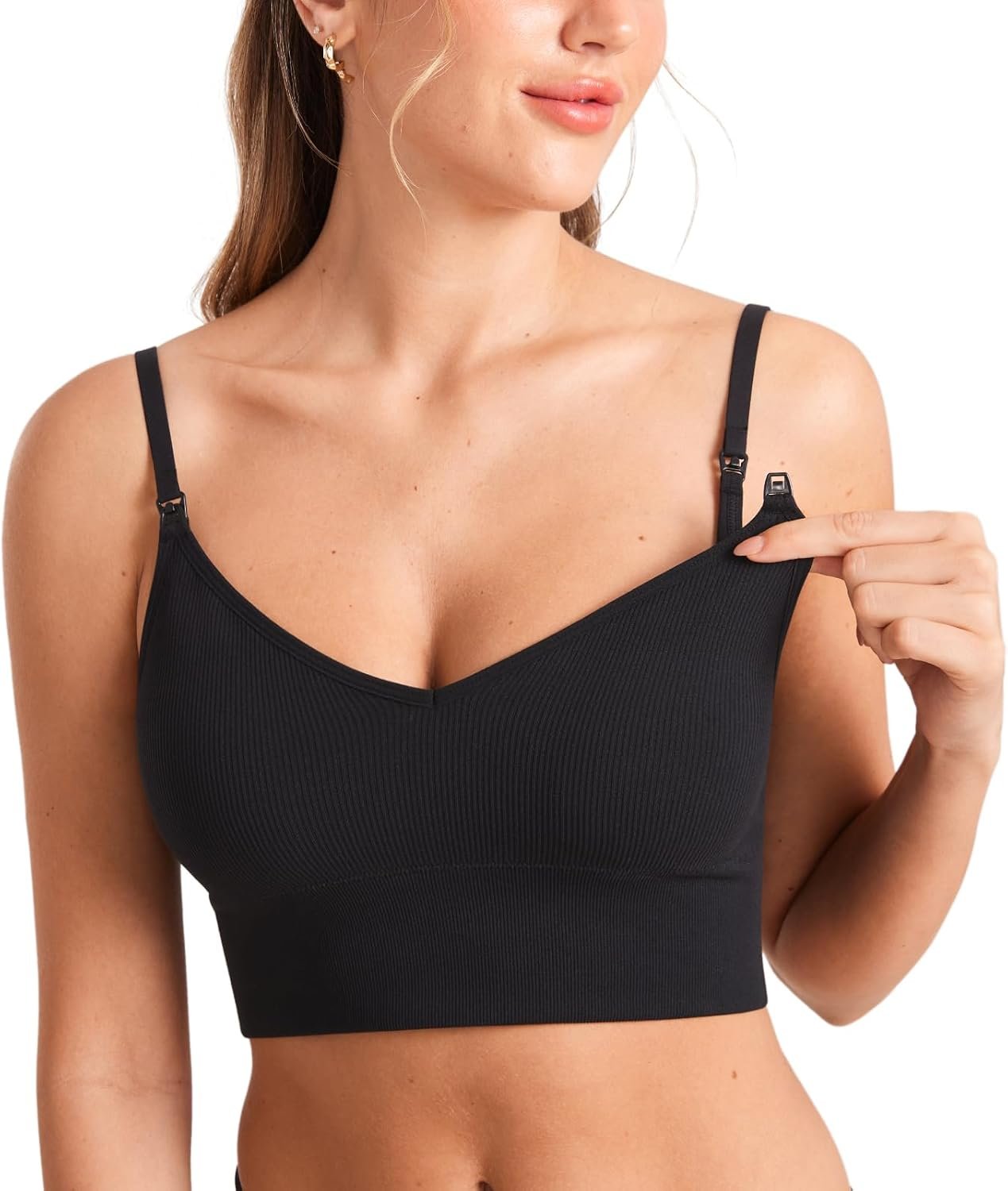 MOMANDA Ribbed Nursing Sleep Bra for Breastfeeding Longline Maternity Bralettes V Neck Comfort