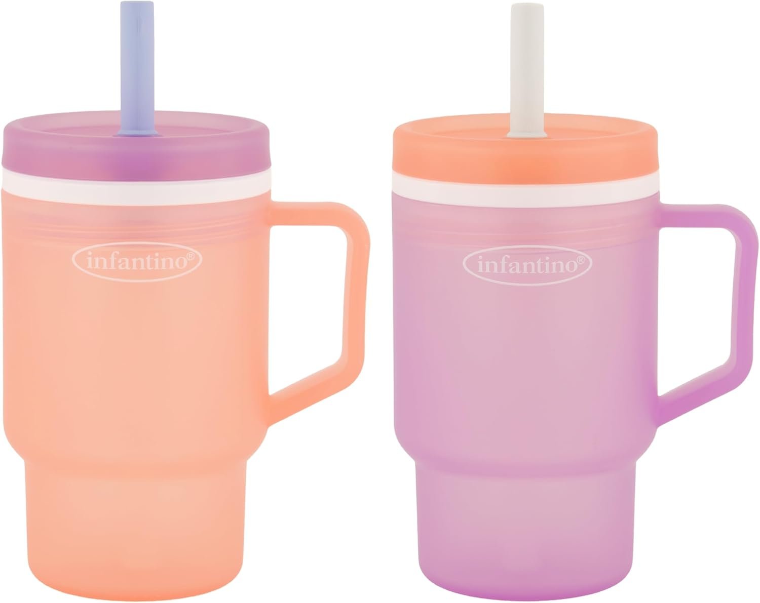 Infantino My 1st Tumbler, 10 Oz. Durable Plastic Sippy Cup with Silicone Leak-Resistant Straw & Handle, for On-the-Go, BPA-Free Transition Cup, Seashell & Lavender, 2-Pack