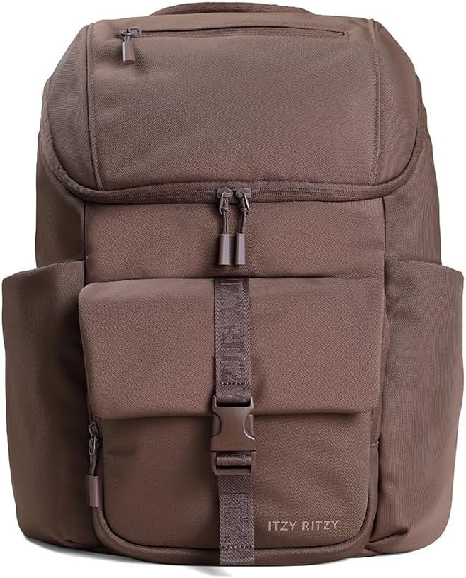 Itzy Ritzy Belong Bucket Backpack – Lightweight Diaper Bag Backpack Featuring 16 Pockets, Bucket Top Opening, Stroller Straps & Changing Pad – Organized and Stylish Everyday Family Backpack (Mocha)