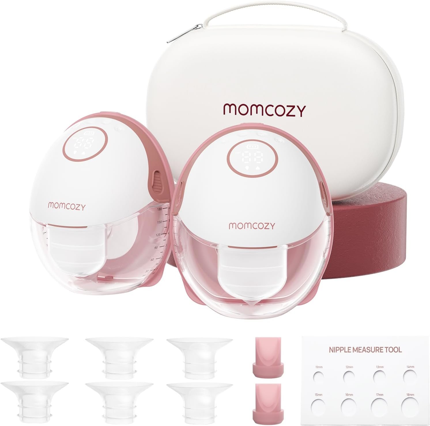Momcozy Breast Pump Hands Free Mobile Style | M6, Wearable Breastfeeding Electric Breast Pump Ideal Rhythm More Milk, DoubleFit Flange More Fit & Discreet with 3 Modes 9 Levels, 24mm – 2 Pack Cozy Red