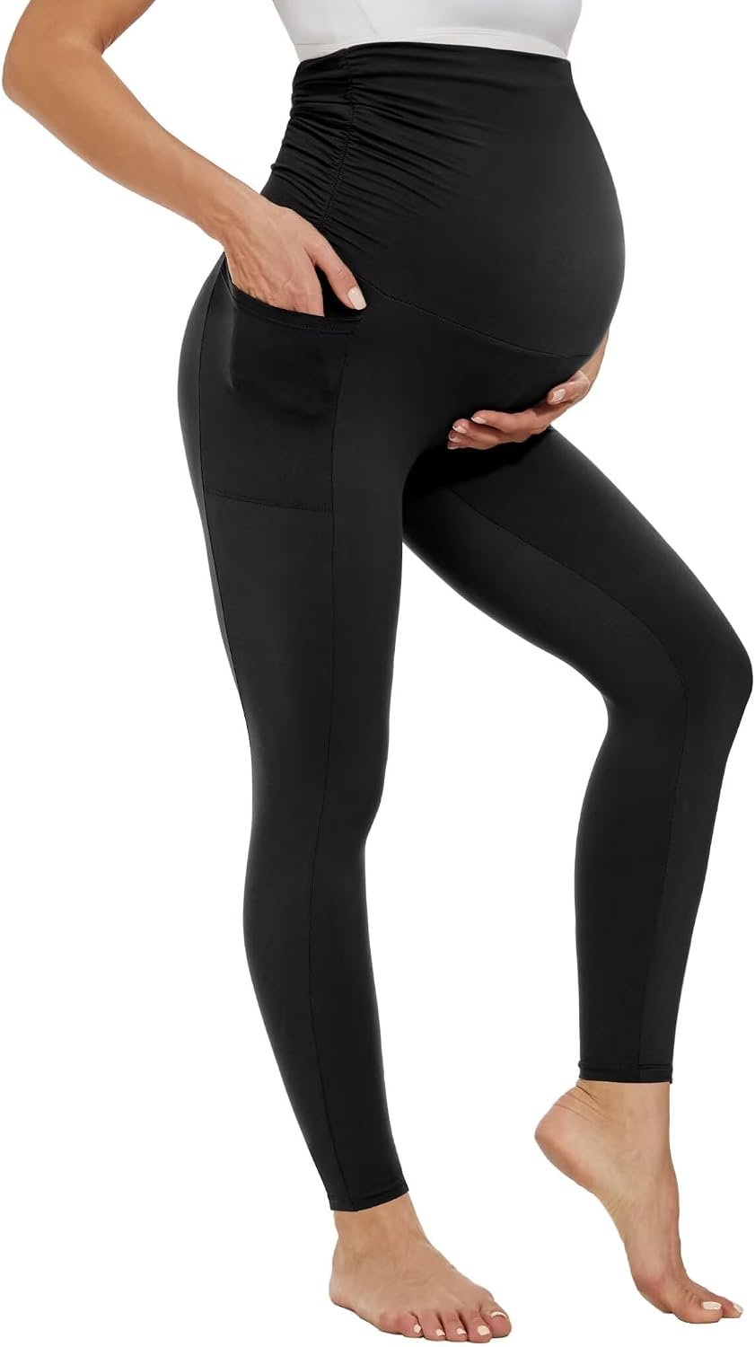 Happy.angel Maternity Leggings with Pockets Over the Belly – Soft Stretchy Yoga Pants for Pregnancy Workouts & Office