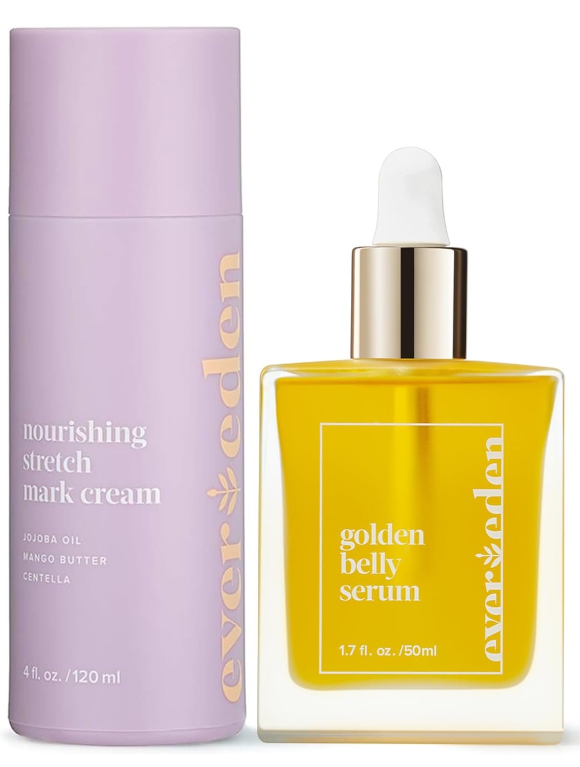 Evereden Mama Must-Have DUO – Golden Belly Stretch Mark Oil & Nourishing Stretch Mark Cream – Dermatologist-Developed Clean & Vegan Maternity Skin Care for Stretch Mark Reduction & Skin Hydration