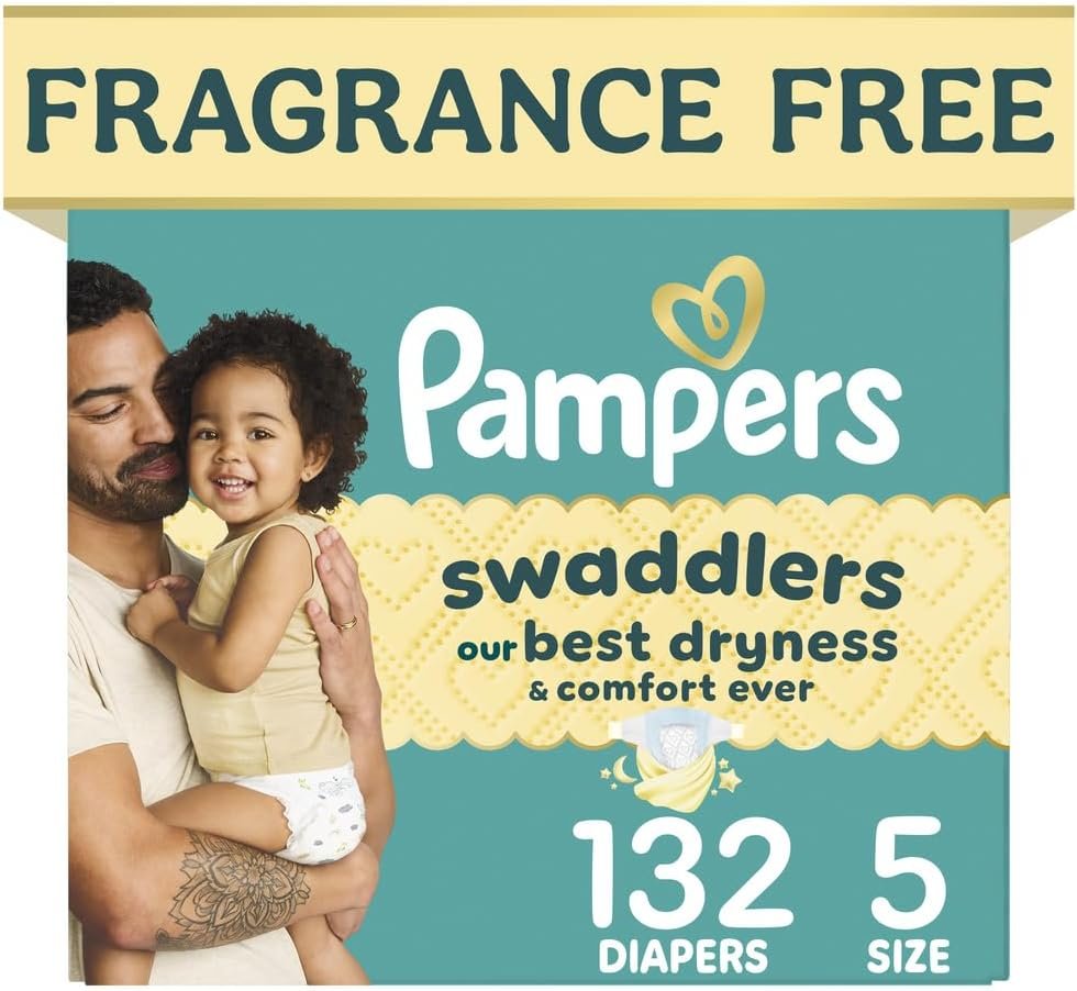 Pampers Swaddlers Diapers, Size 5 (20-37 lbs), 132 Count, Hypoallergenic, Absorbent, Keeps Baby Dry and Comfortable, Skin Safe Disposable Baby Diaper