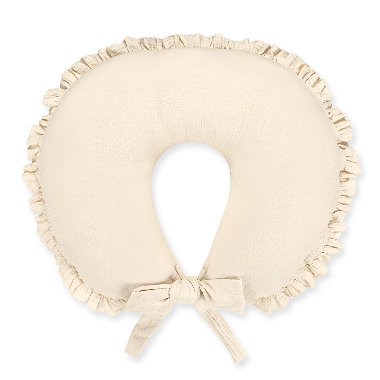Muslin Nursing Pillow Cover, Breathable & Soft Ruffle Nursing Covers for Breastfeeding Pillows, Comfortable Pillow Slipcover with Extended Adjustable Strap for Baby Boys Girls, Apricot