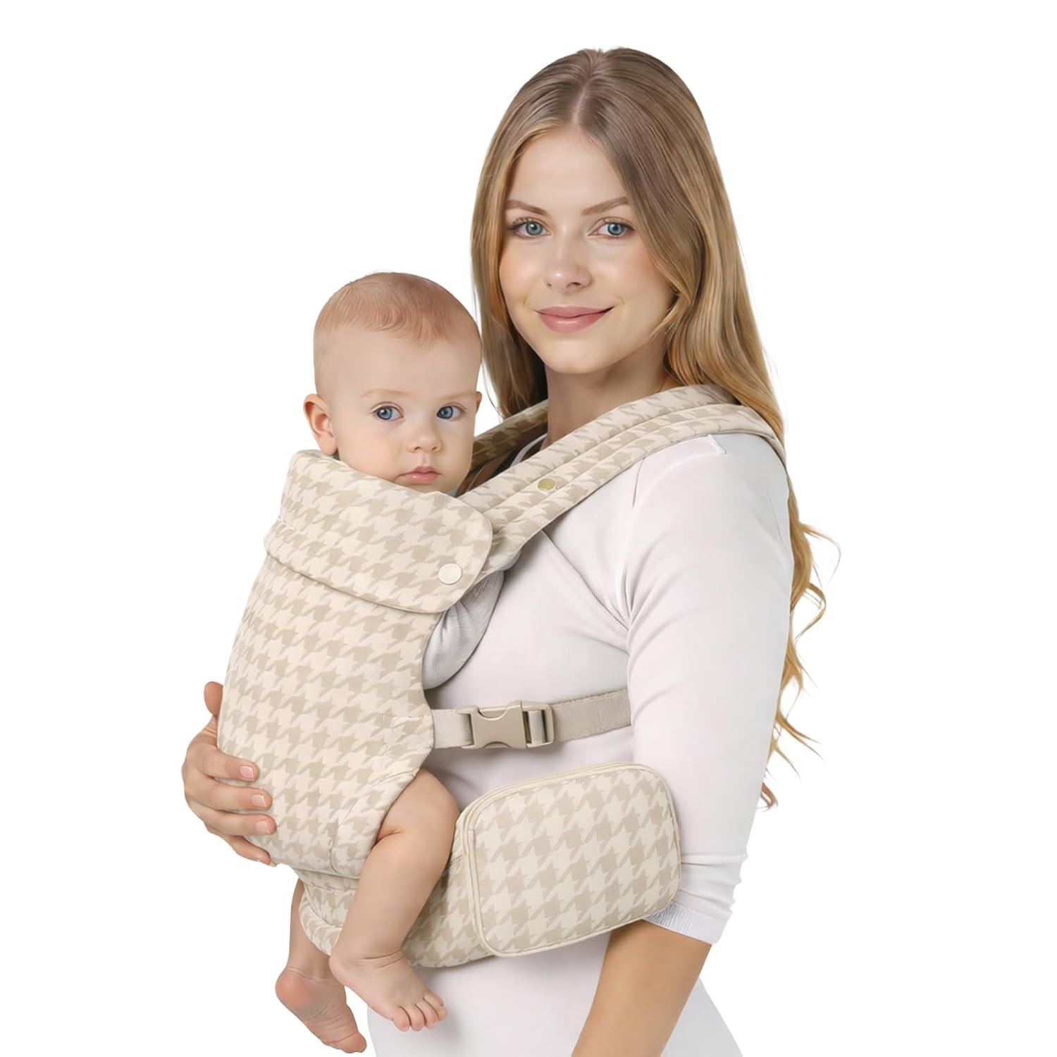 Ergonomic Baby Carrier Newborn to Toddler, Infant Baby Carrier, Toddler Carrier & Newborn Carrier with Head Support, Front & Back Carry Kangaroo Baby Carrier for 0-36 Months (Beige Houndstooth)