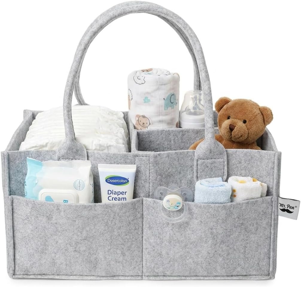 Mr. Pen- Baby Diaper Caddy Organizer, Gray, Medium | Nursery Storage Bin and Car Organizer for Diapers and Baby Wipes