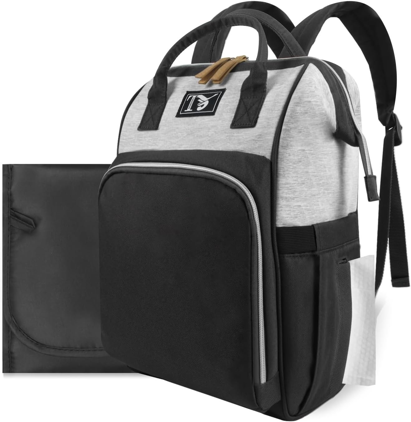 Diaper Bag Backpack for Women – Multifunction Travel Essentials Baby Diaper Bag with Changing Pad, Large Backpack Baby Girl Boy, Insulated Bottle Holders & Stroller Straps (Black+Gray)