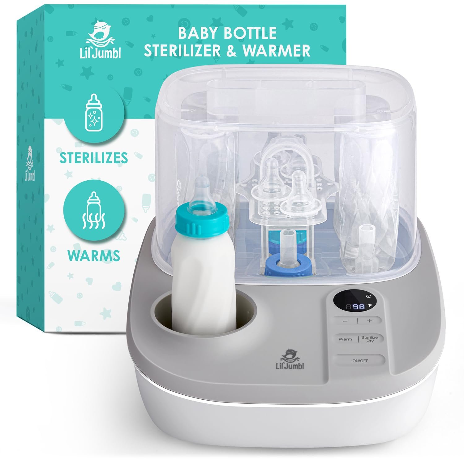 Lil’ Jumbl 2-in-1 Baby Bottle Sterilizer & Warmer – Time-Saving Sterilizer & Dryer for Baby Bottles, Pacifiers, Pump Parts & Essentials – Features Precise Temperature Control Bottle Warmer