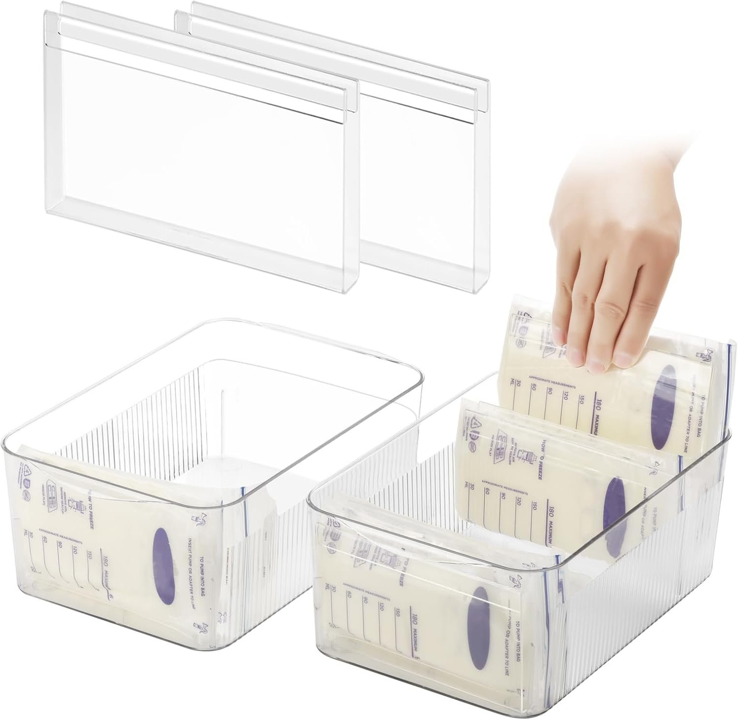 Ugotfeels Breastmilk Storage Container with Freezer Flattener Kit, Large Capacity Organizer Bins for Flattening Milk Bags, Save Refrigerator Space (2 Pack)