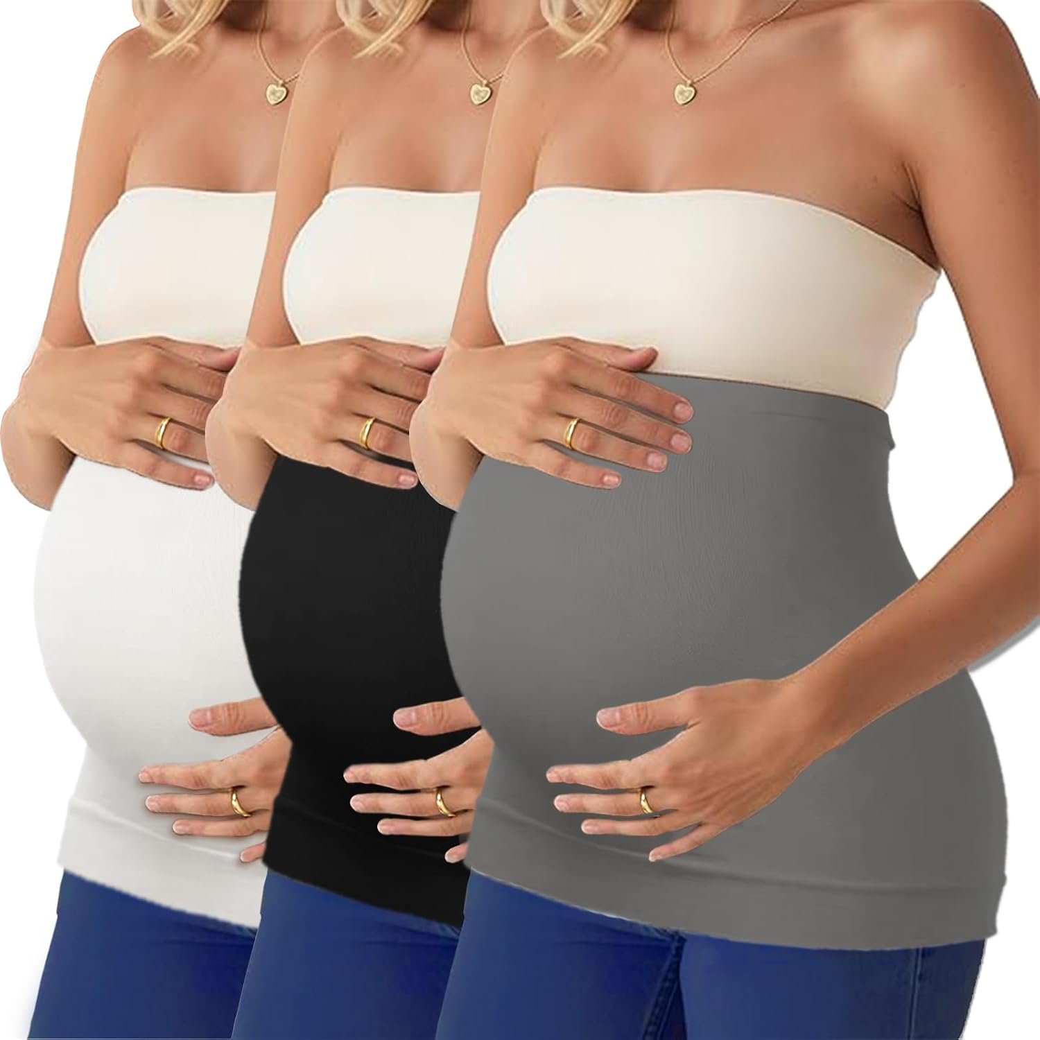 Diravo 3 Pack Womens Maternity Belly Band for Pregnancy Shirts Extenders Pregnancy Support Seamless Belly Belt Bands