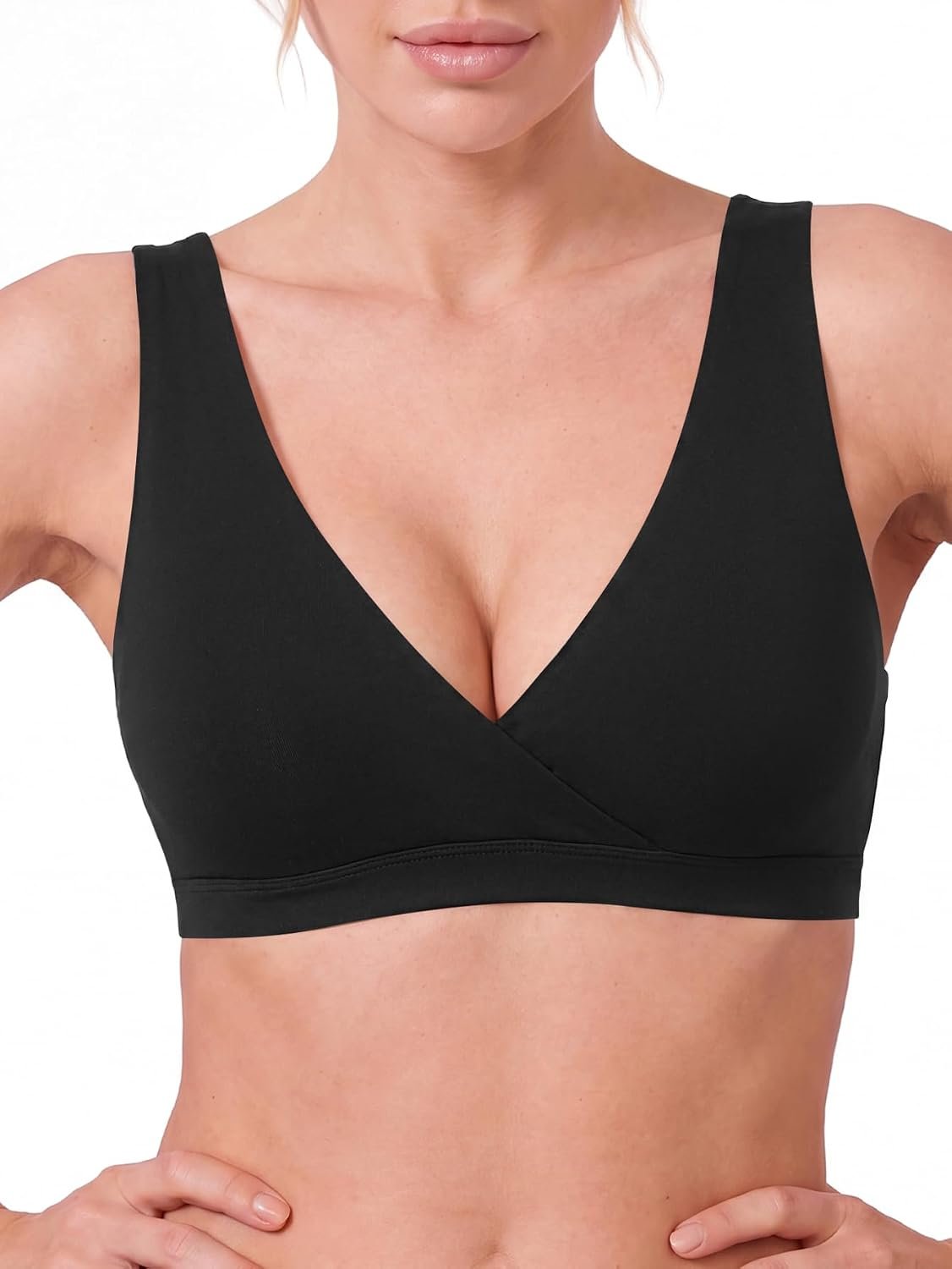 Nursing Bra for Breastfeeding Wireless V Neck Criss Cross Maternity Bra Soft Comfortable Sleep Lounge Bra with Easy Access