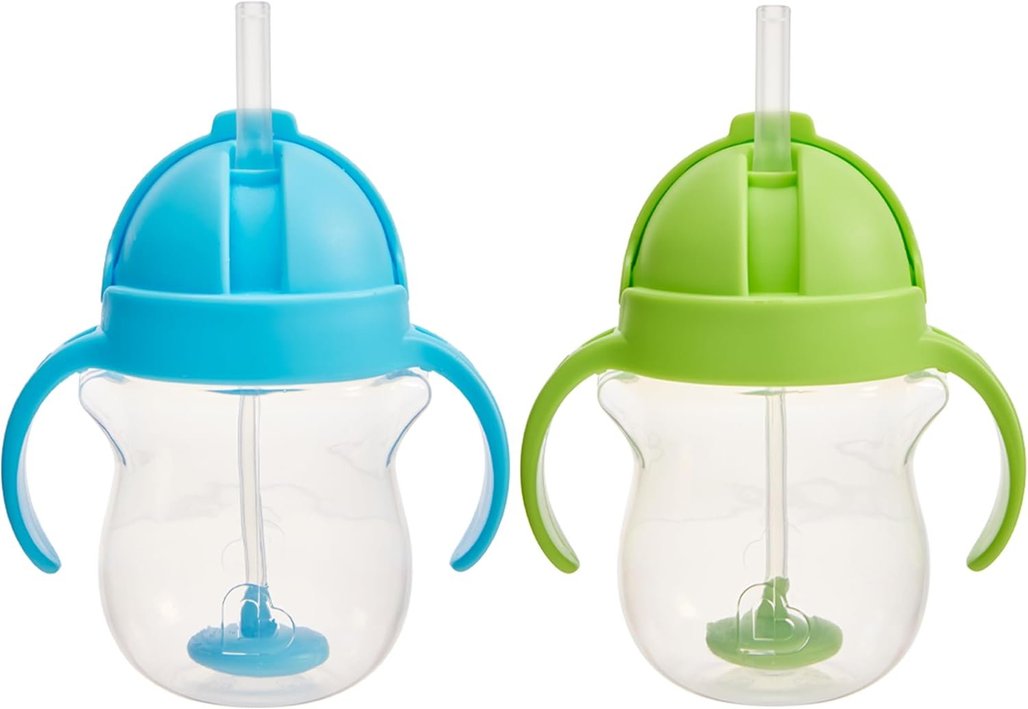 Munchkin Any Angle Sippy Cups for Toddlers, Spill Proof Weighted Straw Cup with Transition Handles for Babies 6 Months and Up, 2 Pack, Blue/Green