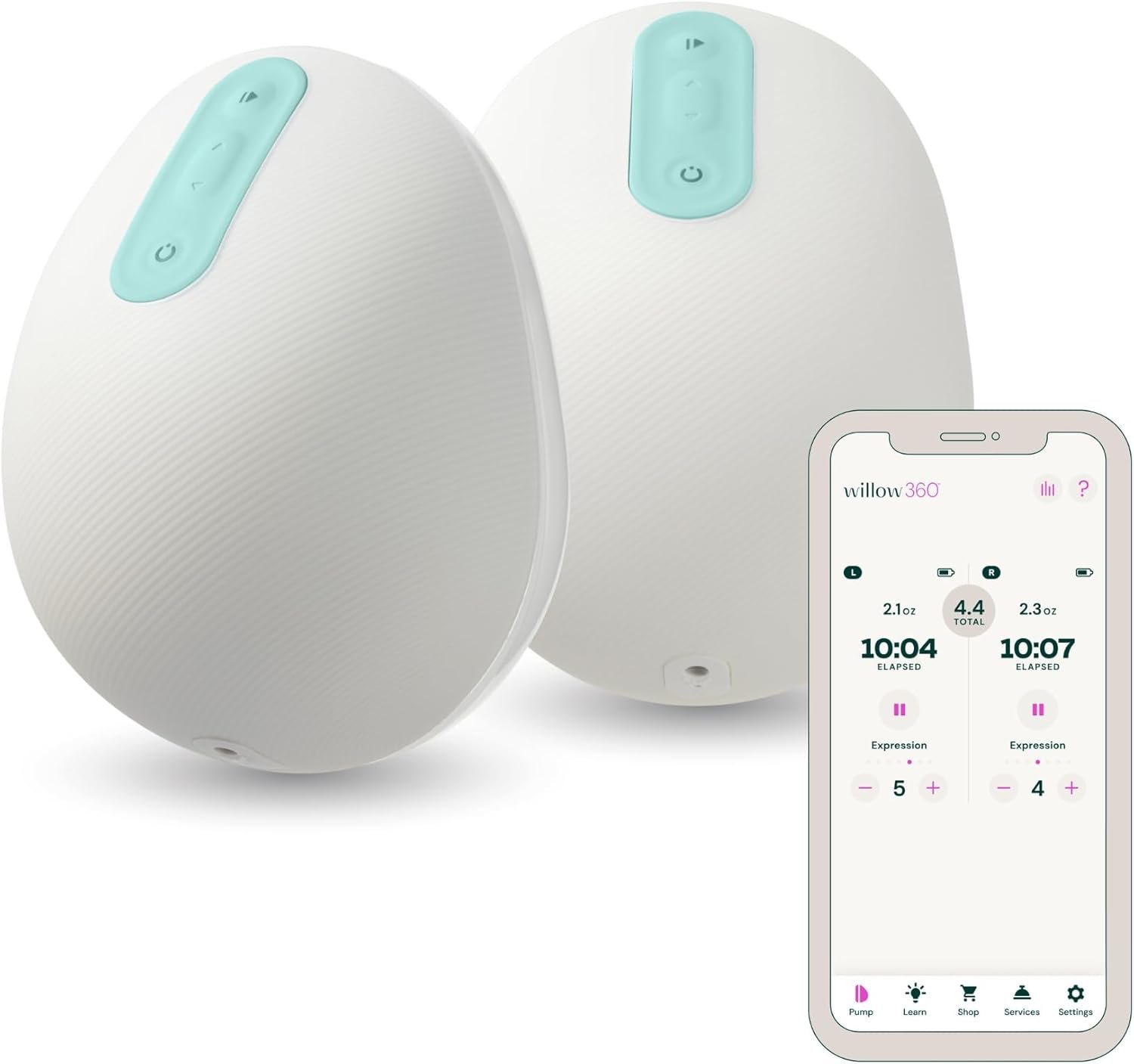Willow 360 Wearable Breast Pump, Hands Free Double Electric Breast Pump, Leak-Proof in-Bra Design with Patented Latch, Hospital Grade Suction, App-Controlled, Includes 24mm Flanges & 21mm Insert