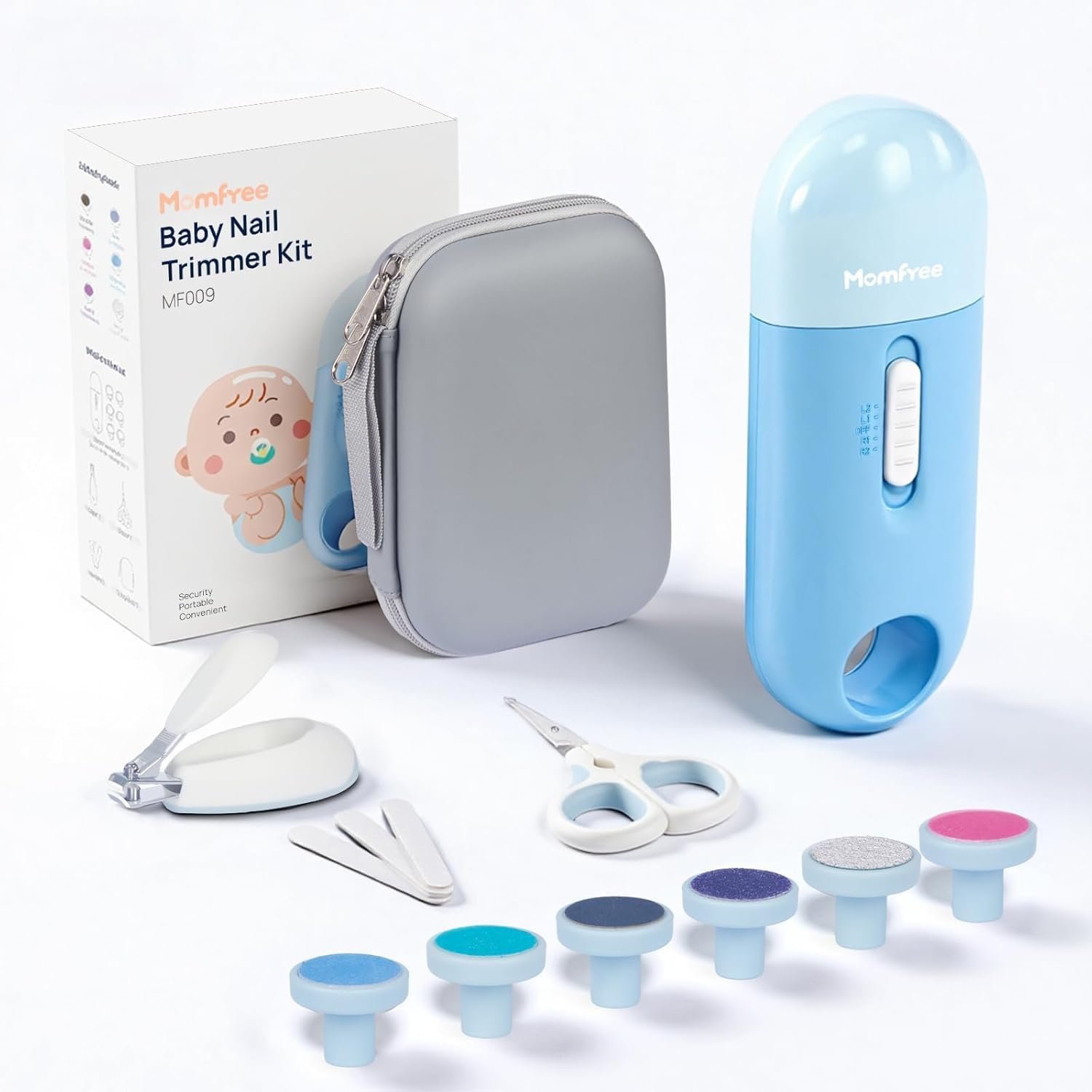 Baby Nail File Electric, 4-in-1 Battery Powered Baby Nail Trimmer Electric with Storage Case & Night Light for Newborn to Toddler, Nail Clipper/Scissor Nail Care Set for Toenails and Fingernails
