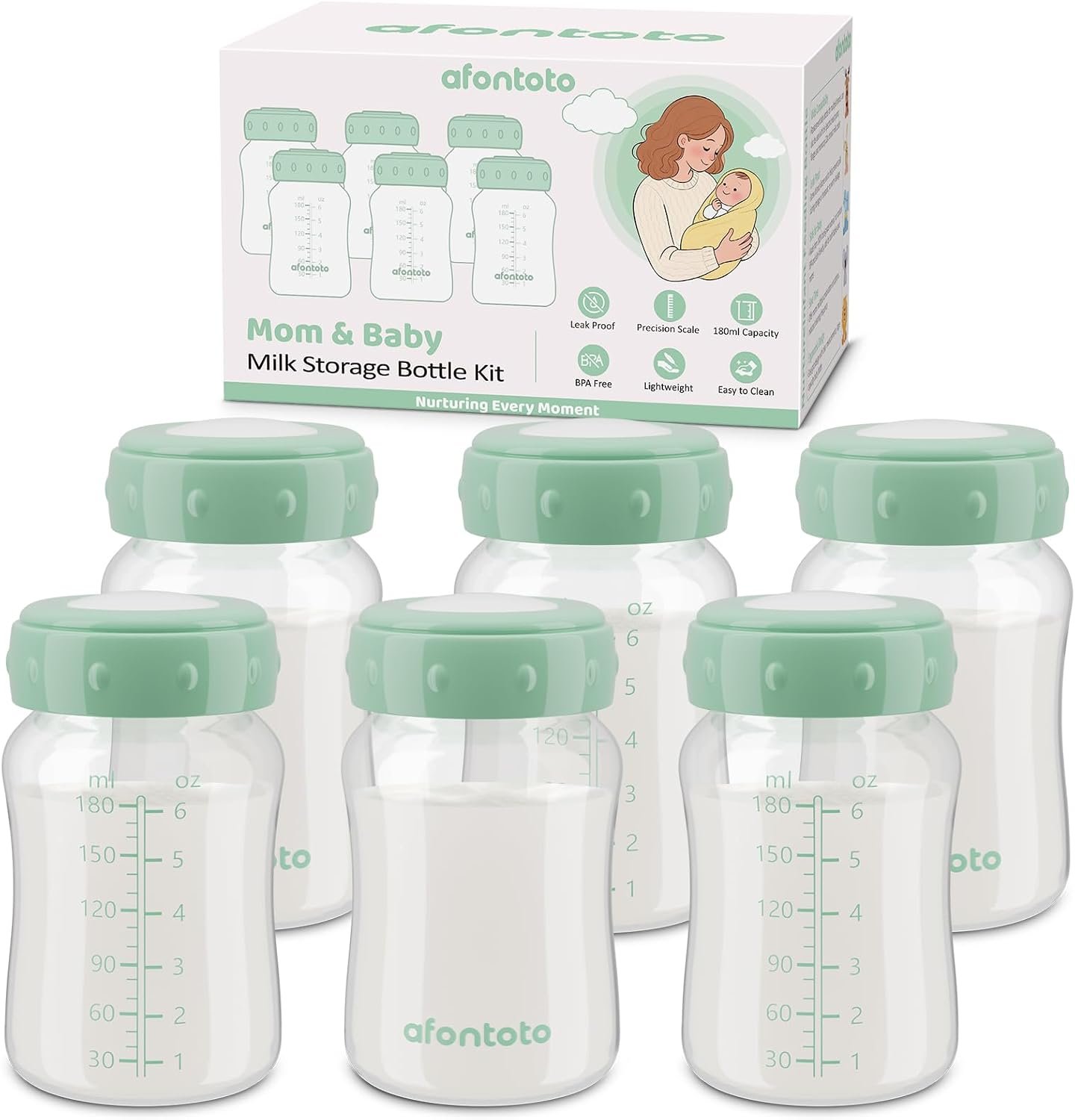 6PCS Breastmilk Storage Bottle Compatible with Momcozy Breastmilk Cooler 22oz, Breast Milk Containers for Fridge, Wide-Neck Baby Bottles for Pumping Fit Spectra S1/S2/SG/9Plus /Motif Luna Pumps,Green